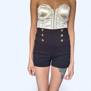 Black High-Waisted Shorts with Gold Buttons ✨